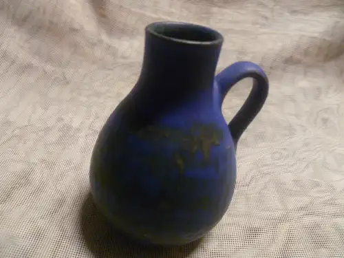 Keramik Vase Rockabilly Ära 50er Studiokeramik  Blaue Lauflasur H: 12 cm