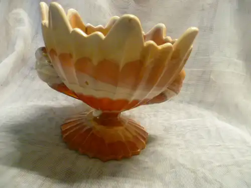 Achatglas Fußschale Aufsatzschale England Art Deco 1920-1949 gerippt gebogt 2 Vögel als Handhabe