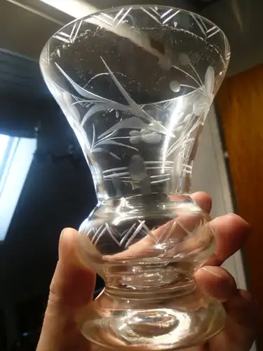 Kristallglas Vase Vintage Nierentisch Ära 50 er feines Schliffdekor
