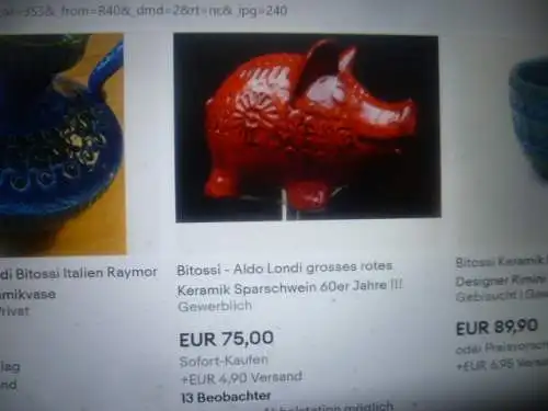 Bitossi Aldo Londi Nierentisch Ära Scheurich 70 Vintage Sparschwein in Ferrarirot  naturalistische Ausformung 