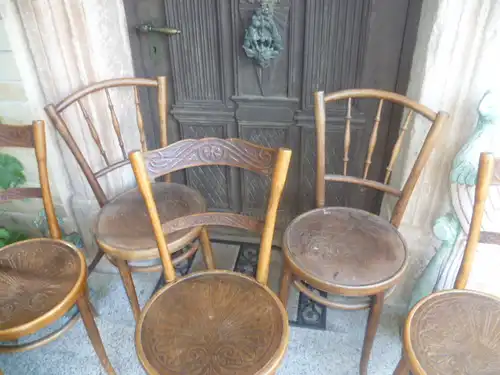 J J Kohn/Jacob & Josef Kohn/Thonet 1914 Kaffeehaus Satz 3 Stühlen+ Satz 2 Stühle geprägtes Holz  im originalen unbenutztem Zustand eine Rarität !