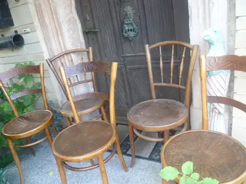 J J Kohn/Jacob & Josef Kohn/Thonet 1914 Kaffeehaus Satz 3 Stühlen+ Satz 2 Stühle geprägtes Holz  im originalen unbenutztem Zustand eine Rarität !