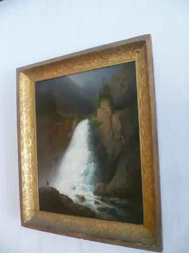Merz Kaspar Heinrich  1806 St. Gallen - 1875 Kufstein „ Wanderer in Tracht beim Beobachten des Uracher  Wasserfalles“