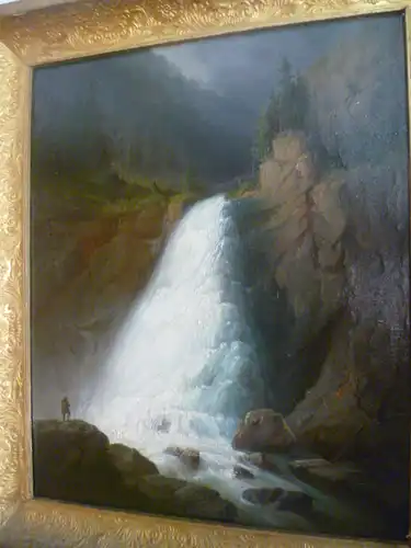 Merz Kaspar Heinrich  1806 St. Gallen - 1875 Kufstein „ Wanderer in Tracht beim Beobachten des Uracher  Wasserfalles“