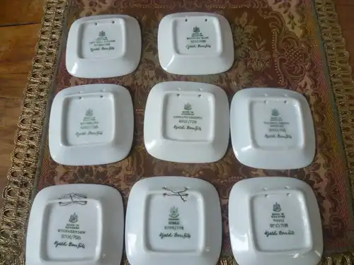 Konvolut 8 Ansichten Tellerchen Bing & Gröndahl B&G Dänemark Storkereden 9706/708 Miniaturteller Kjeld Bonfil