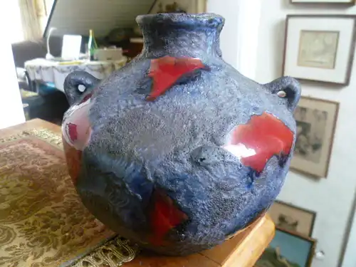 Designerin :Gerda Heukeroth Fat Lava Marei Vase Vintage 50-60 er rot mit schwarzer Kohle Formnummer 4306 