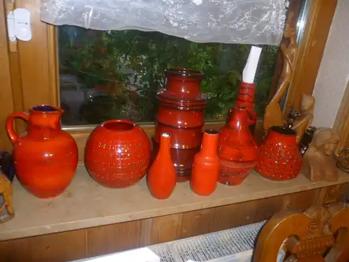Designerin :Gerda Heukeroth Fat Lava Marei Vase Vintage 50-60 er rot mit schwarzer Kohle Formnummer 4306 