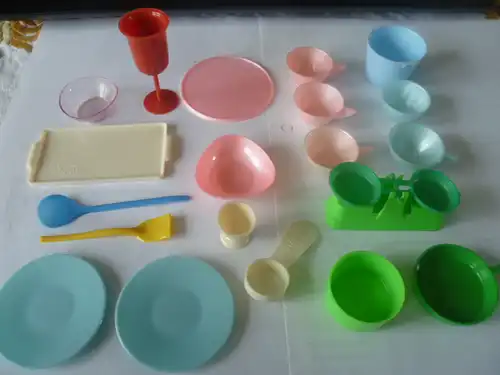 Funck Puppengeschirr Werbebeilagen für Funk Nudeln Vintage 1950-60 Barbie Puppengeschirr. Kleines Konvolut an Puppengeschirr