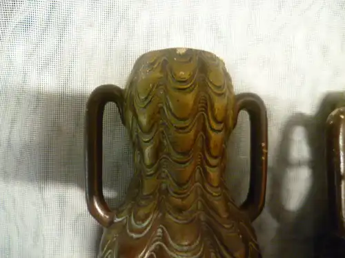Paar Jugendstil Keramik Vasen in der Art im Design der Lötz Witwe, Klostermühle um1905 Jugendstil Keramik  2 Henkelvasenpaar 