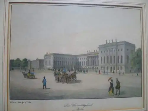 Das Universitätsgebäude in Berlin Stahlstich aquarelliert nach einem Gemälde von  Ludwig Eduard Lutke 1801-1850 um 1900 
