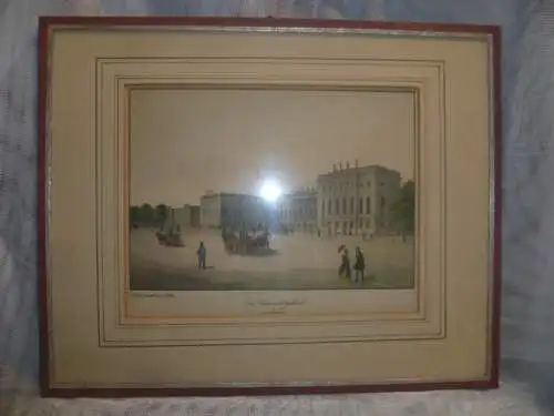 Das Universitätsgebäude in Berlin Stahlstich aquarelliert nach einem Gemälde von  Ludwig Eduard Lutke 1801-1850 um 1900 