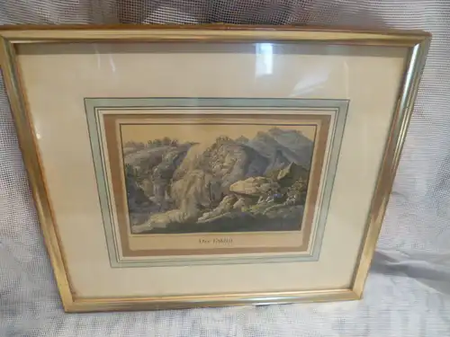 Elbfall mit Wanderer aquarellierter Stahlstich um 1860 