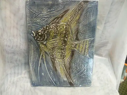 Kahaku Shinko Wandkachel Fisch Modern Art 1960-70