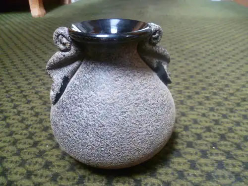 Schwarzglas Vase Hyalithglas   Dekor Flugrost oder gestrahlt ! Frankreich Art Deko wohl 1930-40 Jahre