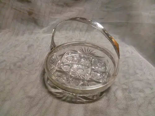 Silber Kristallglas Henkelschale Art Deko 1950 Silber halbmond Krone 800 A.L