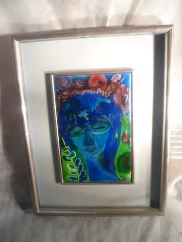 Traute Vogt - Pierau geb 1929 - ? lebt unter anderem auch in Pforzheim  Emaile auf Kupfer  " Die blaue Fee " signiert und 1982 datiert