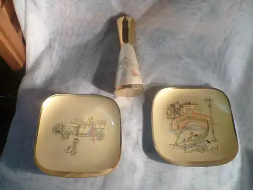 1950 Wandteller Oldtimer + Gondoliere + Vase Parkscene Messing  3 Sammlerstücke 1 Konvolut !!
