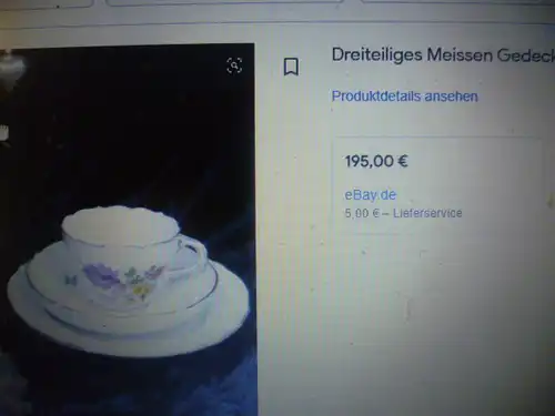 Meissen Gedeck für Kaffee und Kuchen Kuchen/Dessertteller Untertasse und Tasse Dekor deutsche Blumen!!