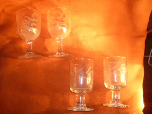Geschliffene Biedermeier Gläser 4 Stück im Farndekor je 2 verschiedene aber dazu als Set passend!