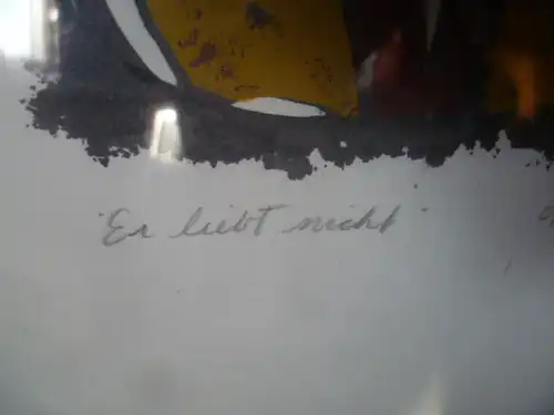 Akt sitzend  "Er liebt nicht" Blatt 8/10 signiert  gerahmt 70 ÄRA Lithographie mehrfarbig !