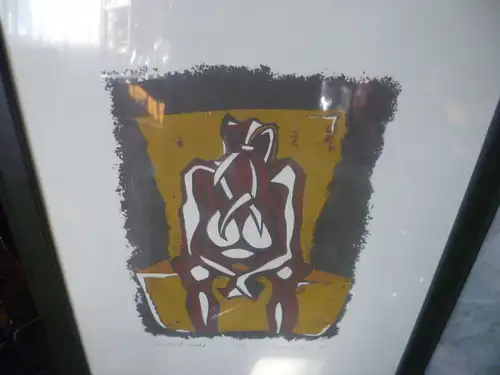 Akt sitzend  "Er liebt nicht" Blatt 8/10 signiert  gerahmt 70 ÄRA Lithographie mehrfarbig !