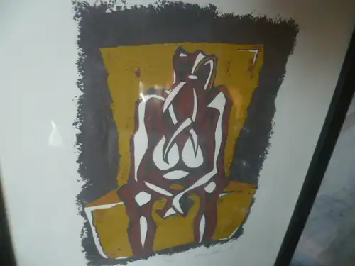 Akt sitzend  "Er liebt nicht" Blatt 8/10 signiert  gerahmt 70 ÄRA Lithographie mehrfarbig !