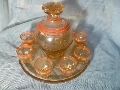 Ferdinand von Poschinger Art Deko SEt  Rosalin farbene Schale in Schiffchenform um 1930