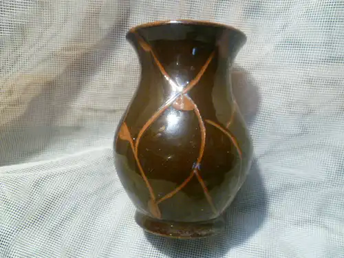  50 Ära Walther Keramik Vase Pfauendekor in braun ? H : 10 cm