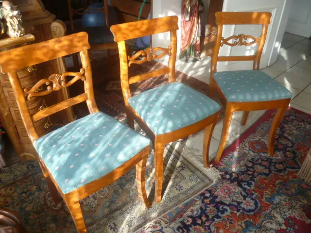 3 Set Biedermeier Stuhl massiv Ahorn neu Aufgepolstert Wien um 1830 Top Hingucker 0