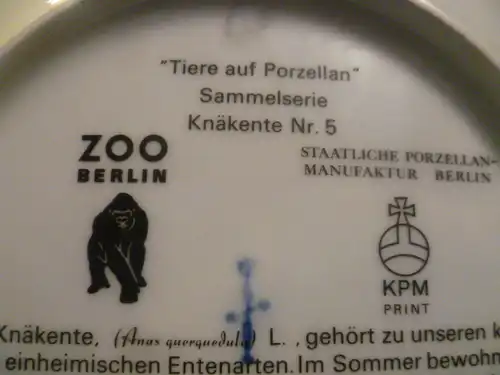  " Tiere auf Porzellan " der königlichen Porzellanmanufaktur Berlin - KPM. Es handelt sich um die Nr.5- Knäkente