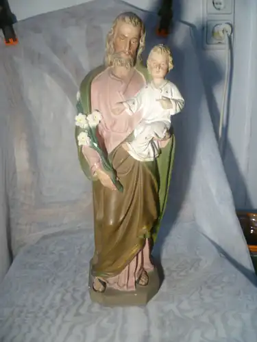 Jesus von Nazareth mit dem Kindlein fein Handbemalt  um 1900 H 44cm