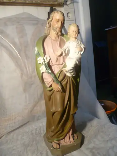 Jesus von Nazareth mit dem Kindlein fein Handbemalt  um 1900 H 44cm