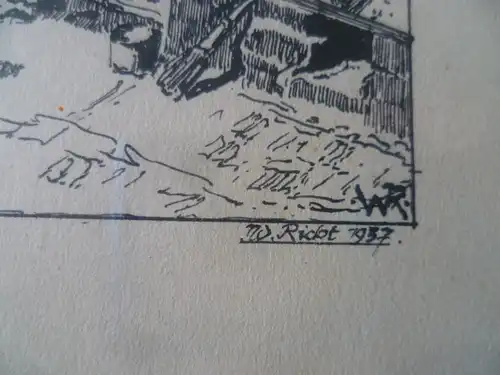 Steinfurter Mühle Oberwalgern Federzeichnung dat. 1932 signiert Ridot