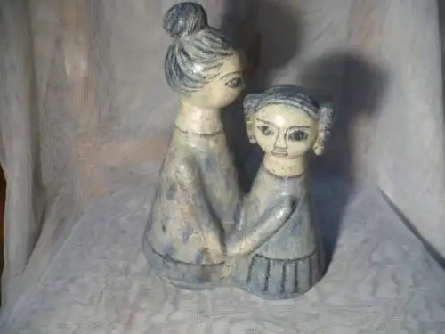 Keramikerin Ida Erdös-Meisinger1897-1985 signiert "Mädchenpaar" signiertes Unikat um 1955