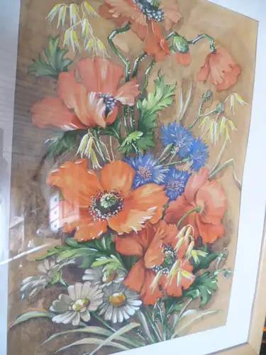 Renner Adolf bedeutendes großes Aquarell signiert Renner Adolf 31.08. 1945 Wiesenblumen Mohn Margeriten ..