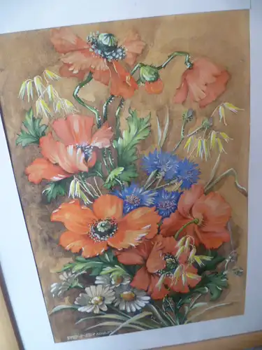 Renner Adolf bedeutendes großes Aquarell signiert Renner Adolf 31.08. 1945 Wiesenblumen Mohn Margeriten ..