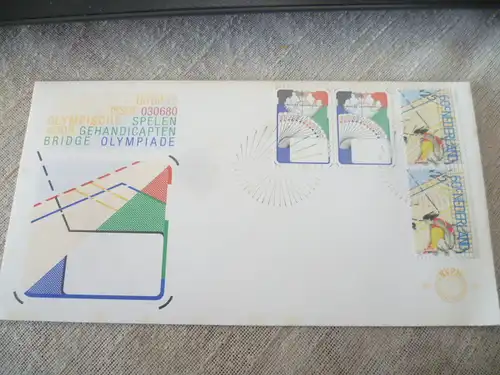 Erstagsbrief Niederlande Spielkarten Bridge Olympics 030680 