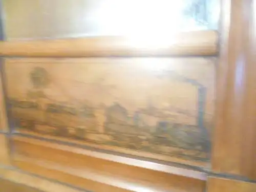 Kirschbaum Biedermeier Spiegel  mit der Darstellung der 1 Dampfzugfahrt von Nürnberg nach Fürth November 1835