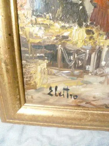 "Belebte Strassenszene in Torino"Gemälde signiert ÖLgemälde auf Malkarton links signiert , um 1970 Jahre gemalt in Galerie Rahmen :36,5 cm x 26,5 cm