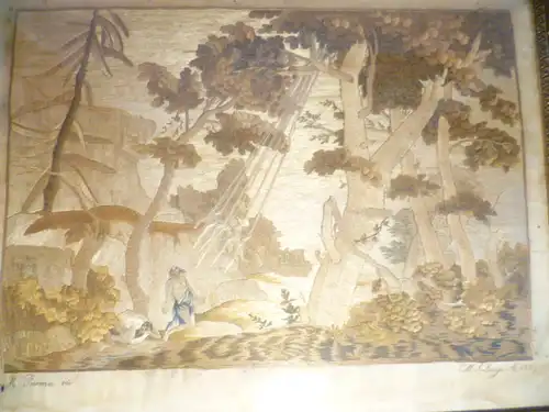 Seidenstickerei Gemälde Kloster Stickerei datiert 1839 St Antoine bucolic églomisé links bezeichnet: M Parma rie "„Ein Wallfahrtslied.“ I