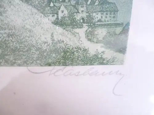 Meersburger Schloss mit Seeblick Richard Kasbaum  Lithographie signiert Originale Rahmung und Verglasung Um 1920 
