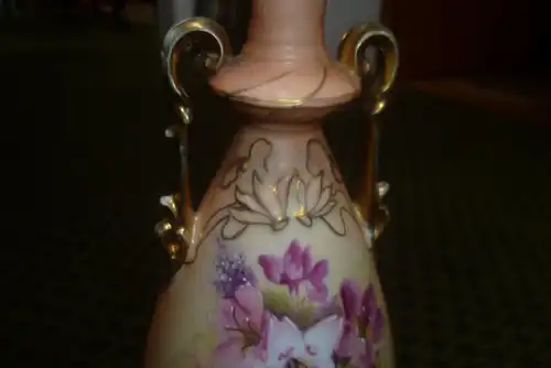  Royal Wettina Jugendstil Nouveau Emporen Vase Robert Hanke Goldbemalung reiches Blütendekor wohl Thüringen oder Tschechoslowakei um 1900