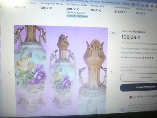  Royal Wettina Jugendstil Nouveau Emporen Vase Robert Hanke Goldbemalung reiches Blütendekor wohl Thüringen oder Tschechoslowakei um 1900