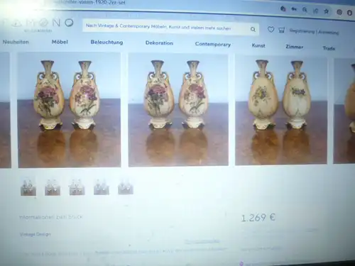  Royal Wettina Jugendstil Nouveau Emporen Vase Robert Hanke Goldbemalung reiches Blütendekor wohl Thüringen oder Tschechoslowakei um 1900