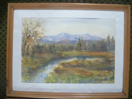 R Wirthensohn Aquarelle Sonthofen im Hintergrund der Gründer und Iller Landschaft mit Blick zum Gründer !