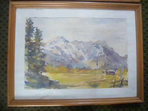 R Wirthensohn Aquarelle Sonthofen im Hintergrund der Gründer und Iller Landschaft mit Blick zum Gründer !