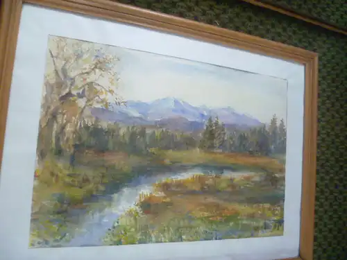 R Wirthensohn Aquarelle Sonthofen im Hintergrund der Gründer und Iller Landschaft mit Blick zum Gründer !