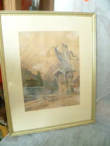 Romantiker Aquarell Rast am Herrgottswinkel Königssee mit Watzmann  Aquarell signiert: Hans Weida / Weidler datiert 1942