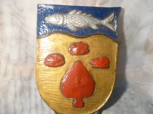 Wappen von Steinbach Keramik bunt bemalt  gemarkt Interkeramik Schramberg  aus der Vitrine
