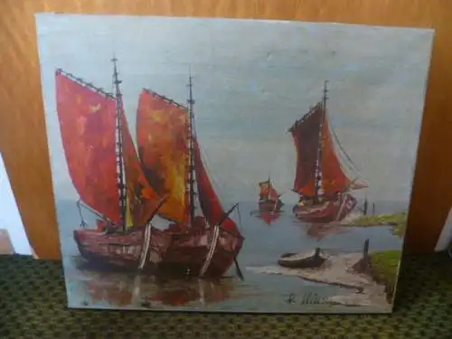  Karl HermannMünch1872 -? „Fischerboote in der Lagune von Venedig“  Karlsruher Kunstakademie , signiert um 1925 gemalt!